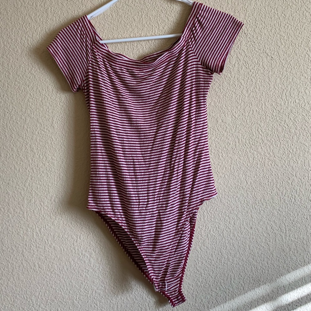 Red and white striped body suit